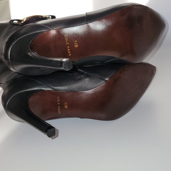 Cole Haan Women's Black Loveth Leather Knee-High Boots 5.5B With Gold Bit Detail - Picture 5 of 7